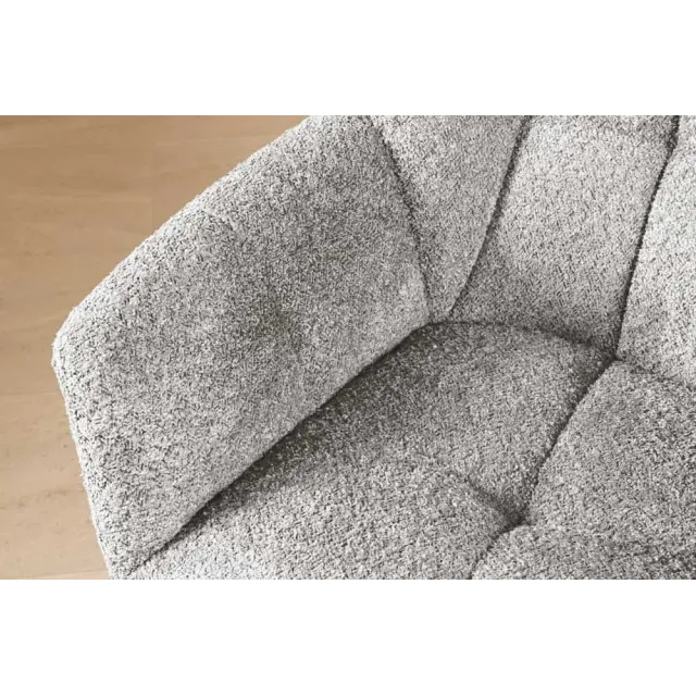 Fauteuil pivotant PAPILLON en bouclé gris – Chaise design avec accoudoirs et base en métal noir