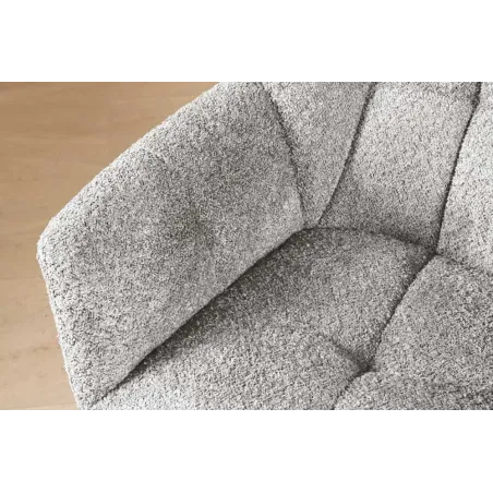 Fauteuil pivotant PAPILLON en bouclé gris – Chaise design avec accoudoirs et base en métal noir