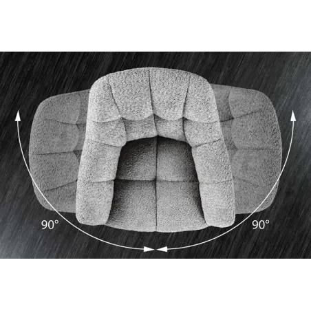 Fauteuil pivotant PAPILLON en bouclé gris – Chaise design avec accoudoirs et base en métal noir
