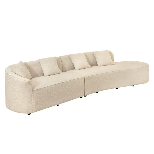 Canapé XXL ATELIER L 330 cm en tissu bouclé beige – Grand sofa moderne 4 places avec coussins inclus Canapé XXL ATELIER L 330 cm en tissu bouclé beige – Grand sofa moderne 4 places avec coussins inclus