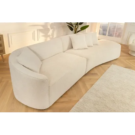 Canapé XXL ATELIER L 330 cm en tissu bouclé beige – Grand sofa moderne 4 places avec coussins inclus