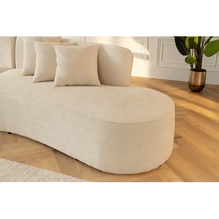 Canapé XXL ATELIER L 330 cm en tissu bouclé beige – Grand sofa moderne 4 places avec coussins inclus