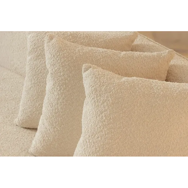 Canapé XXL ATELIER L 330 cm en tissu bouclé beige – Grand sofa moderne 4 places avec coussins inclus Canapé XXL ATELIER L 330 cm en tissu bouclé beige – Grand sofa moderne 4 places avec coussins inclus