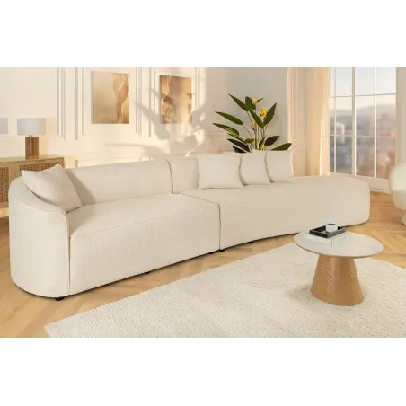 Canapé XXL ATELIER L 330 cm en tissu bouclé beige – Grand sofa moderne 4 places avec coussins inclus
