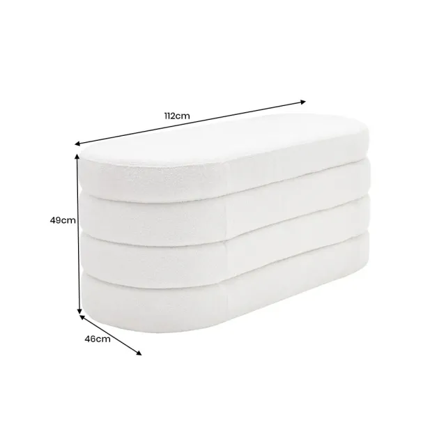 Banc de rangement VOGUE 115 cm en tissu bouclé blanc crème – Assise confortable et design avec coffre intégré Banc de rangement VOGUE 115 cm en tissu bouclé blanc crème – Assise confortable et design avec coffre intégré