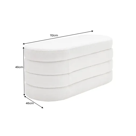 Banc de rangement VOGUE 115 cm en tissu bouclé blanc crème – Assise confortable et design avec coffre intégré