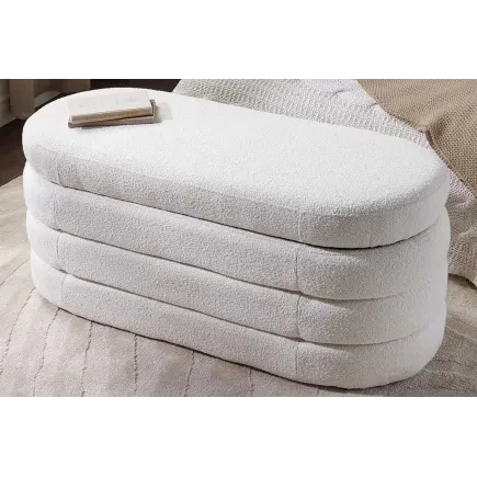 Banc de rangement VOGUE 115 cm en tissu bouclé blanc crème – Assise confortable et design avec coffre intégré 2