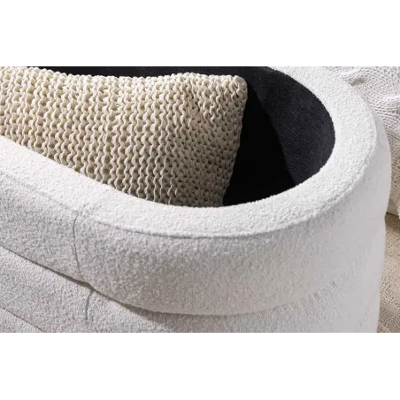 Banc de rangement VOGUE 115 cm en tissu bouclé blanc crème – Assise confortable et design avec coffre intégré