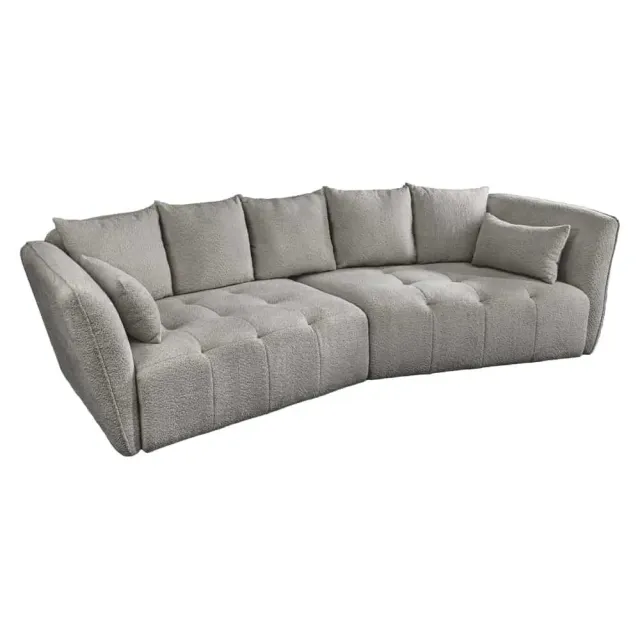 Canapé XXL ROYAL 295 cm gris en tissu bouclé – Grand canapé moderne avec assise à ressorts & 7 coussins inclus Canapé XXL ROYAL 295 cm gris en tissu bouclé – Grand canapé moderne avec assise à ressorts & 7 coussins inclus