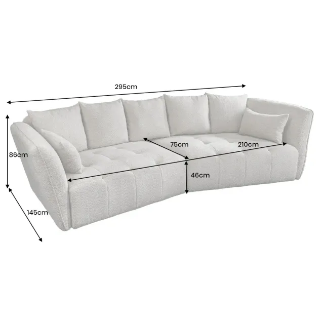 Canapé XXL ROYAL 295 cm gris en tissu bouclé – Grand canapé moderne avec assise à ressorts & 7 coussins inclus Canapé XXL ROYAL 295 cm gris en tissu bouclé – Grand canapé moderne avec assise à ressorts & 7 coussins inclus