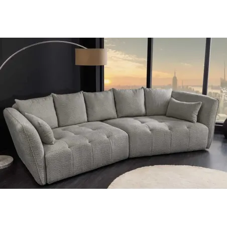 Canapé XXL ROYAL 295 cm gris en tissu bouclé – Grand canapé moderne avec assise à ressorts & 7 coussins inclus