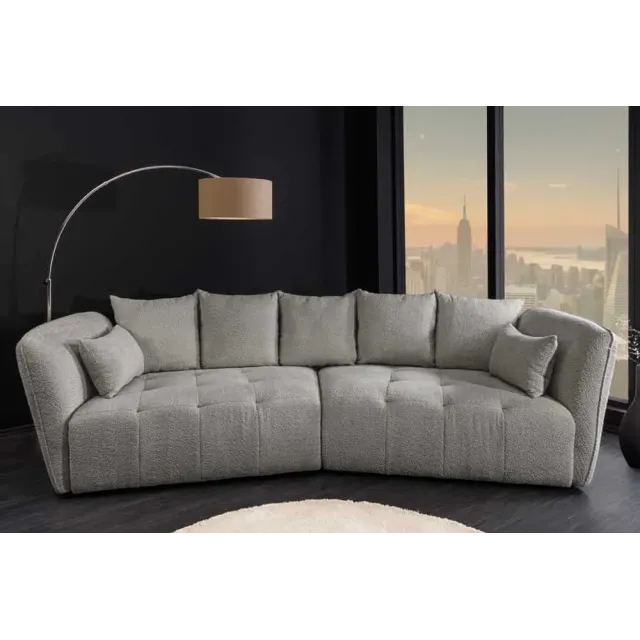 Canapé XXL ROYAL 295 cm gris en tissu bouclé – Grand canapé moderne avec assise à ressorts & 7 coussins inclus Canapé XXL ROYAL 295 cm gris en tissu bouclé – Grand canapé moderne avec assise à ressorts & 7 coussins inclus