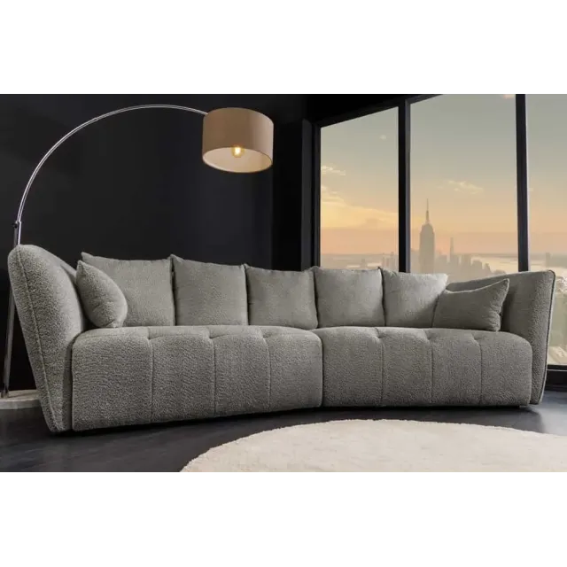 Canapé XXL ROYAL 295 cm gris en tissu bouclé – Grand canapé moderne avec assise à ressorts & 7 coussins inclus Canapé XXL ROYAL 295 cm gris en tissu bouclé – Grand canapé moderne avec assise à ressorts & 7 coussins inclus