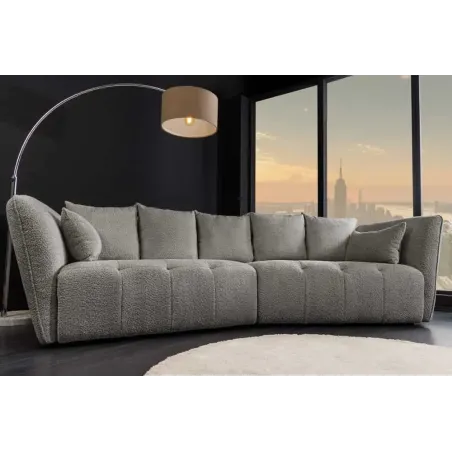Canapé XXL ROYAL 295 cm gris en tissu bouclé – Grand canapé moderne avec assise à ressorts & 7 coussins inclus