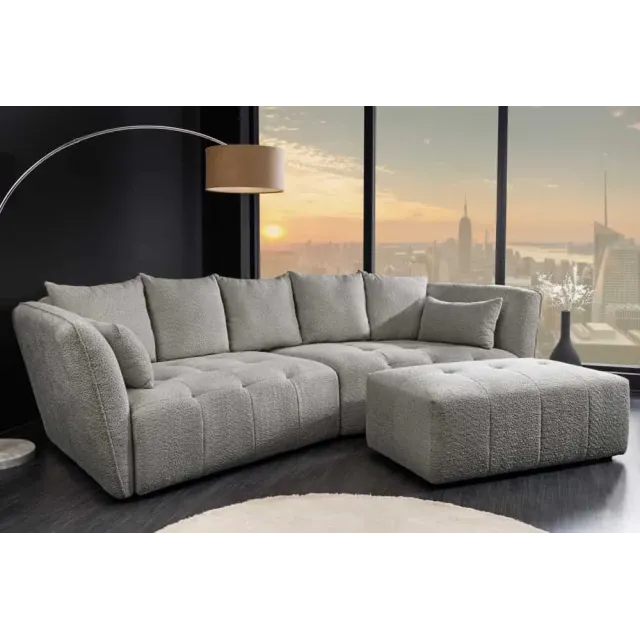 Canapé XXL ROYAL 295 cm gris en tissu bouclé – Grand canapé moderne avec assise à ressorts & 7 coussins inclus Canapé XXL ROYAL 295 cm gris en tissu bouclé – Grand canapé moderne avec assise à ressorts & 7 coussins inclus
