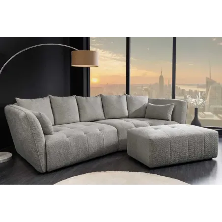 Canapé XXL ROYAL 295 cm gris en tissu bouclé – Grand canapé moderne avec assise à ressorts & 7 coussins inclus