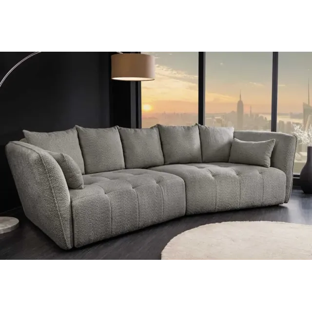 Canapé XXL ROYAL 295 cm gris en tissu bouclé – Grand canapé moderne avec assise à ressorts & 7 coussins inclus Canapé XXL ROYAL 295 cm gris en tissu bouclé – Grand canapé moderne avec assise à ressorts & 7 coussins inclus