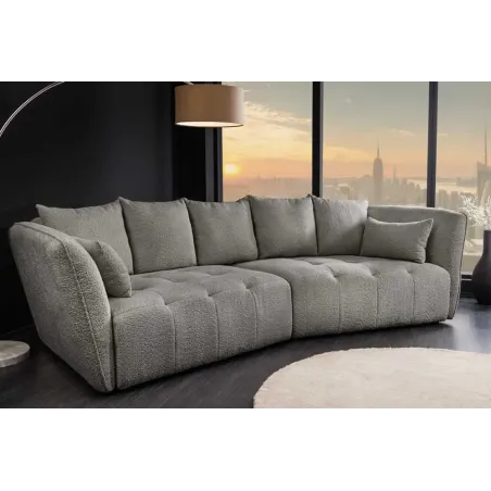 Canapé XXL ROYAL 295 cm gris en tissu bouclé – Grand canapé moderne avec assise à ressorts & 7 coussins inclus