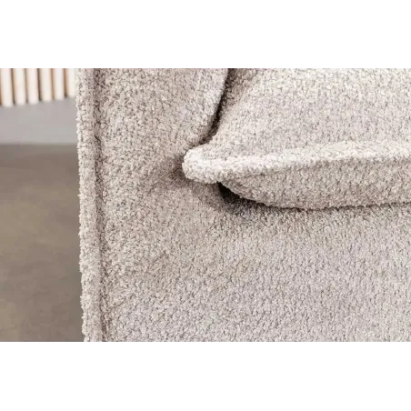 Canapé d’angle HEAVEN 255 cm en bouclé champagne beige – Grand canapé avec ottomane et coussins inclus