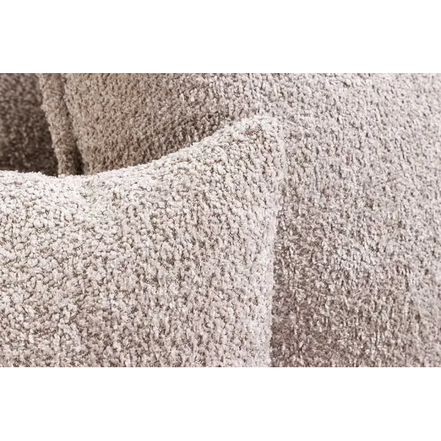 Canapé d’angle HEAVEN 255 cm en bouclé champagne beige – Grand canapé avec ottomane et coussins inclus