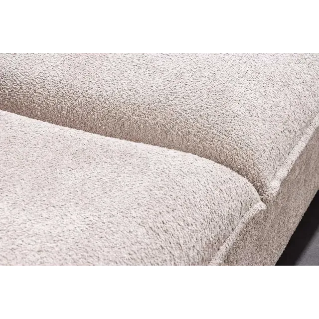 Canapé d’angle HEAVEN 255 cm en bouclé champagne beige – Grand canapé avec ottomane et coussins inclus