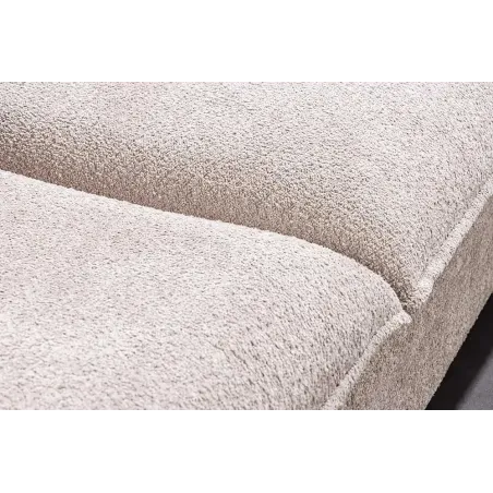 Canapé d’angle HEAVEN 255 cm en bouclé champagne beige – Grand canapé avec ottomane et coussins inclus