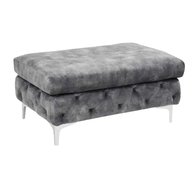 Pouf moderne baroque 92 cm – Velours gris foncé & pieds métal argenté