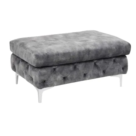 Pouf moderne baroque 92 cm – Velours gris foncé & pieds métal argenté