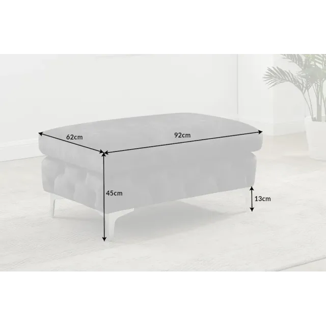 Pouf moderne baroque 92 cm – Velours gris foncé & pieds métal argenté