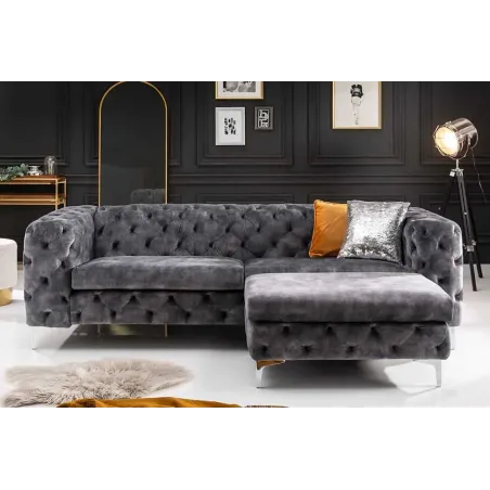 Pouf moderne baroque 92 cm – Velours gris foncé & pieds métal argenté