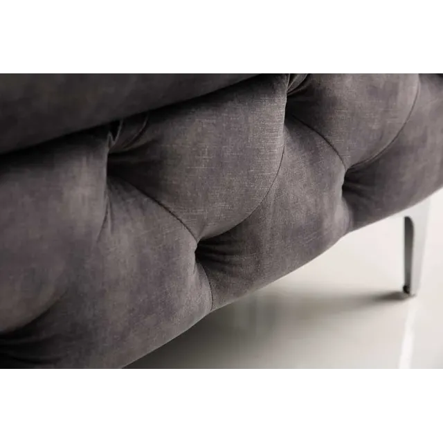 Pouf moderne baroque 92 cm – Velours gris foncé & pieds métal argenté