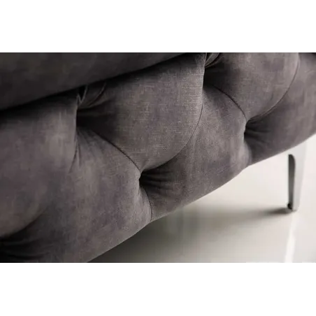 Pouf moderne baroque 92 cm – Velours gris foncé & pieds métal argenté