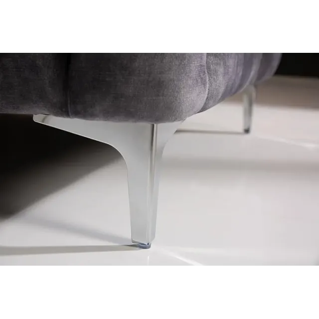 Pouf moderne baroque 92 cm – Velours gris foncé & pieds métal argenté