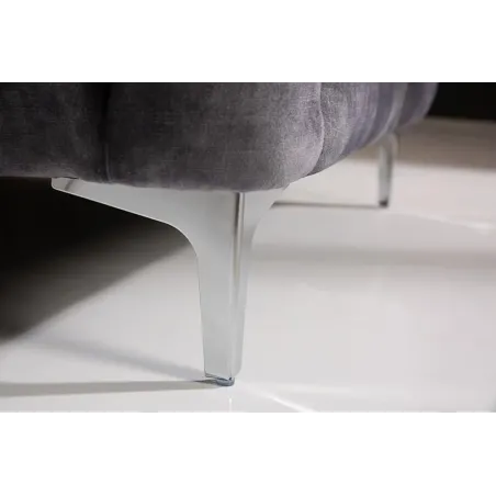 Pouf moderne baroque 92 cm – Velours gris foncé & pieds métal argenté