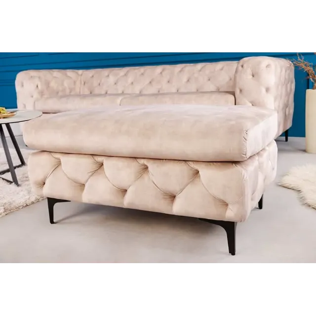 Pouf moderne baroque 90 cm – Velours champagne & pieds noirs