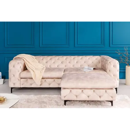 Pouf moderne baroque 90 cm – Velours champagne & pieds noirs