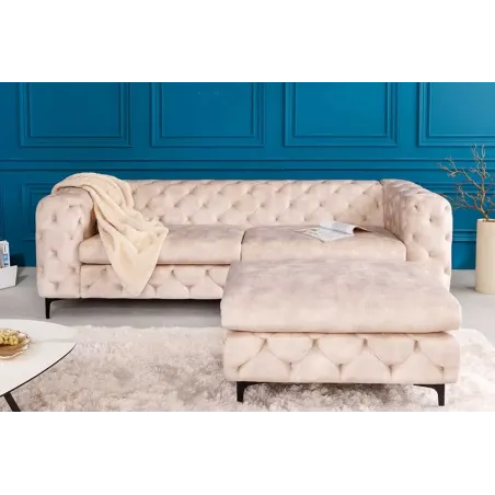 Pouf moderne baroque 90 cm – Velours champagne & pieds noirs