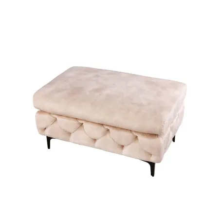 Pouf moderne baroque 90 cm – Velours champagne & pieds noirs