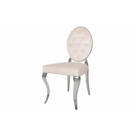 Chaise moderne baroque en velours beige – Design élégant avec pieds en acier inoxydable