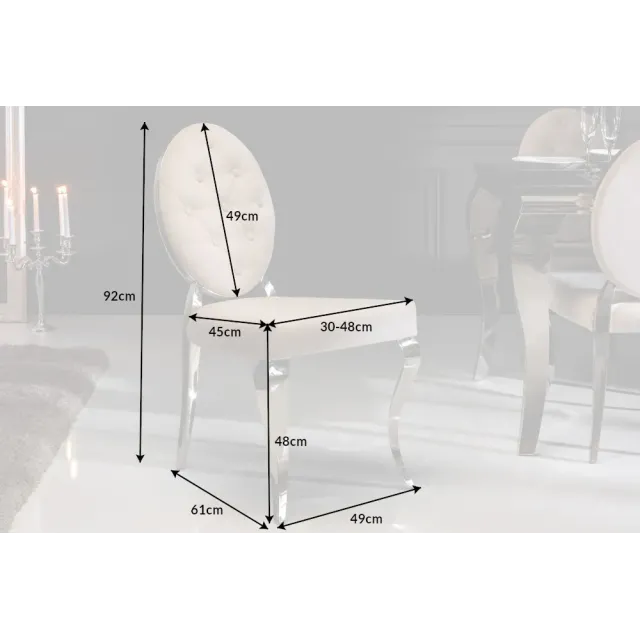 Chaise moderne baroque en velours beige – Design élégant avec pieds en acier inoxydable