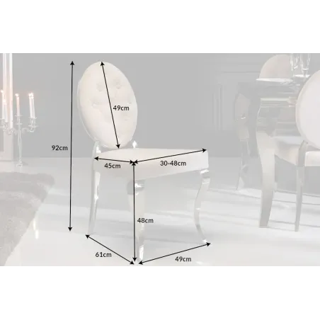 Chaise moderne baroque en velours beige – Design élégant avec pieds en acier inoxydable