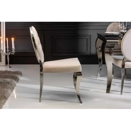 Chaise moderne baroque en velours beige – Design élégant avec pieds en acier inoxydable