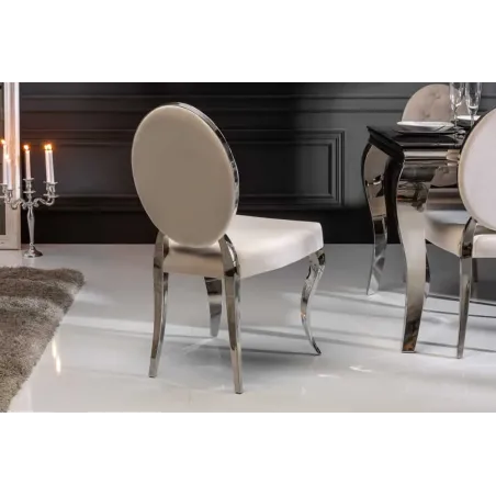 Chaise moderne baroque en velours beige – Design élégant avec pieds en acier inoxydable