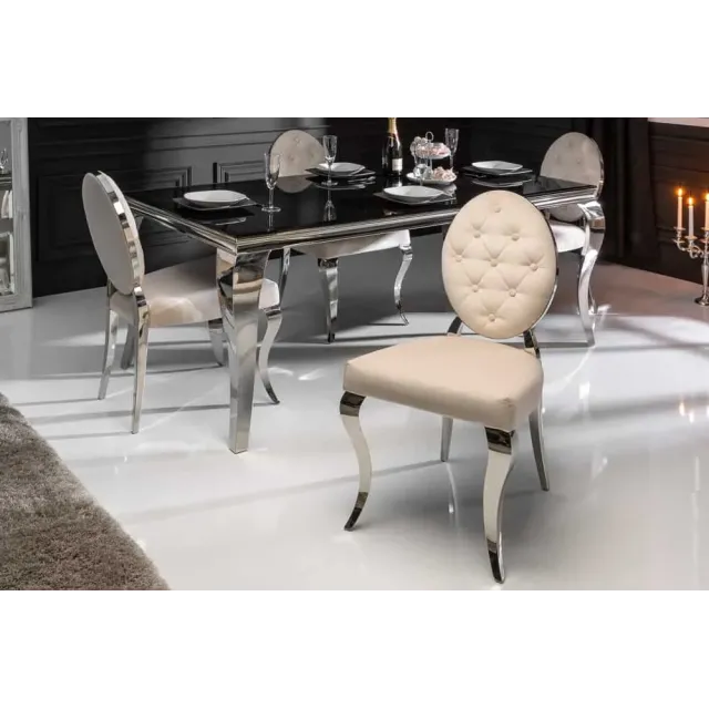 Chaise moderne baroque en velours beige – Design élégant avec pieds en acier inoxydable