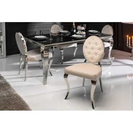 Chaise moderne baroque en velours beige – Design élégant avec pieds en acier inoxydable