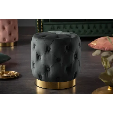 Pouf design baroque moderne – Velours noir & socle doré – 40 cm