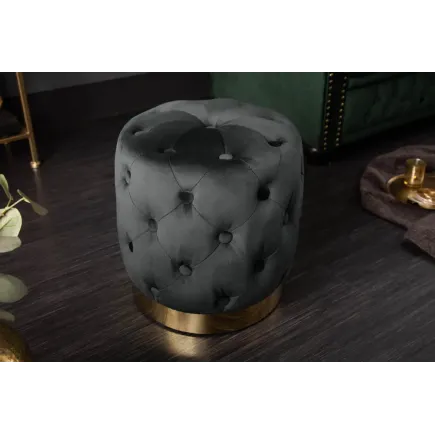 Pouf design baroque moderne – Velours noir & socle doré – 40 cm 2