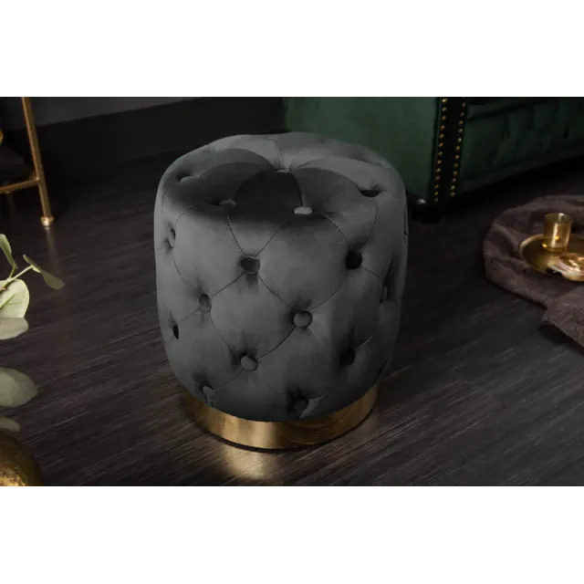 Pouf design baroque moderne – Velours noir & socle doré – 40 cm Pouf design baroque moderne – Velours noir & socle doré – 40 cm