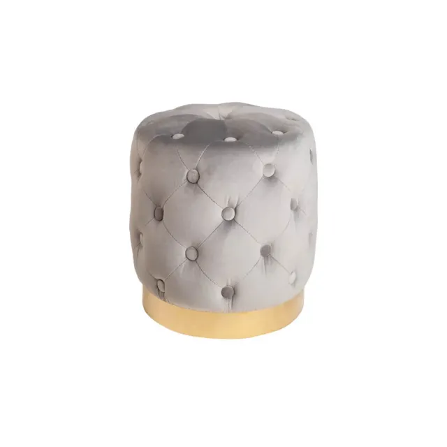 Pouf design baroque moderne – Velours gris clair & base dorée – 37 cm Pouf design baroque moderne – Velours gris clair & base dorée – 37 cm