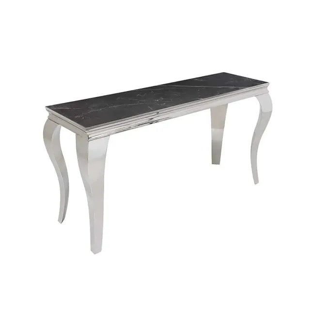 Console design baroque moderne 140 cm – Céramique effet marbre anthracite & pieds chromés